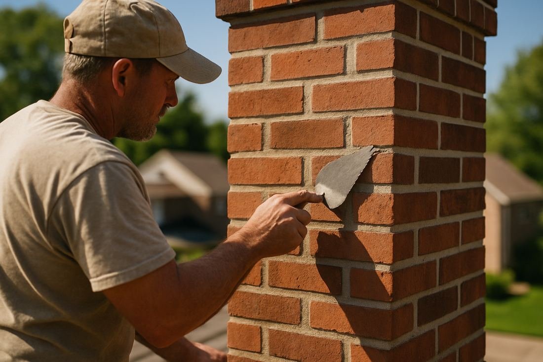 ASH Chimney technician performing masonry & rebuild work on a Cleveland, OH home