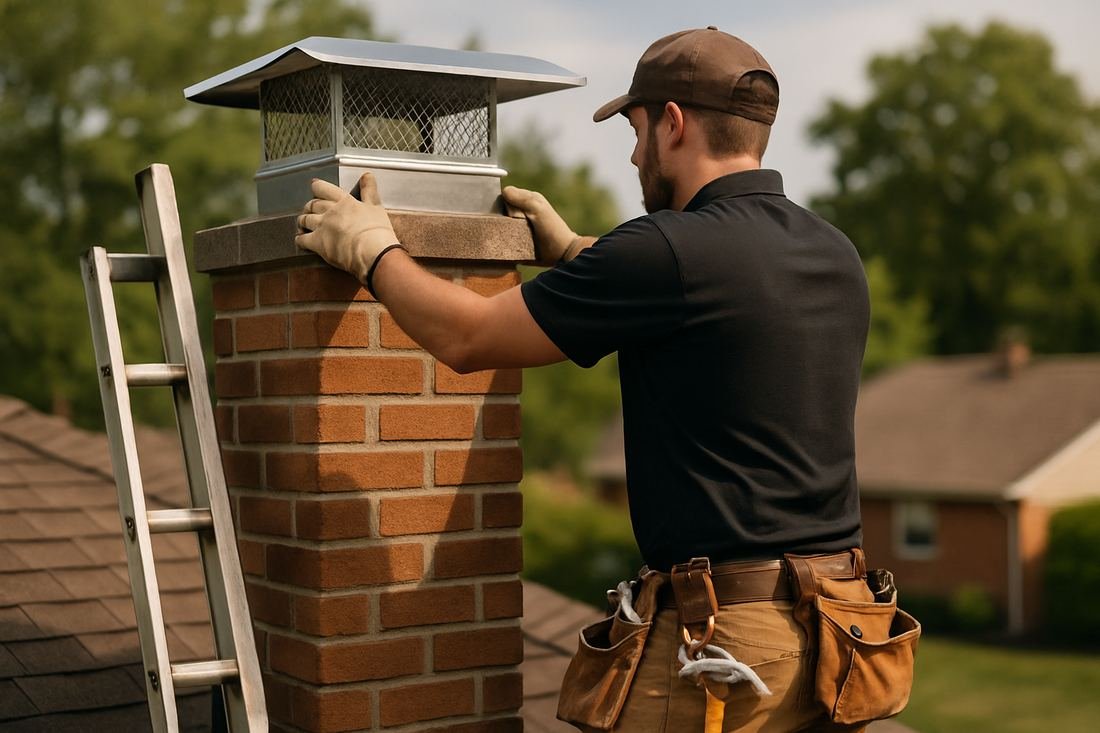 ASH Chimney technician performing cap & damper installation work on a Cleveland, OH home