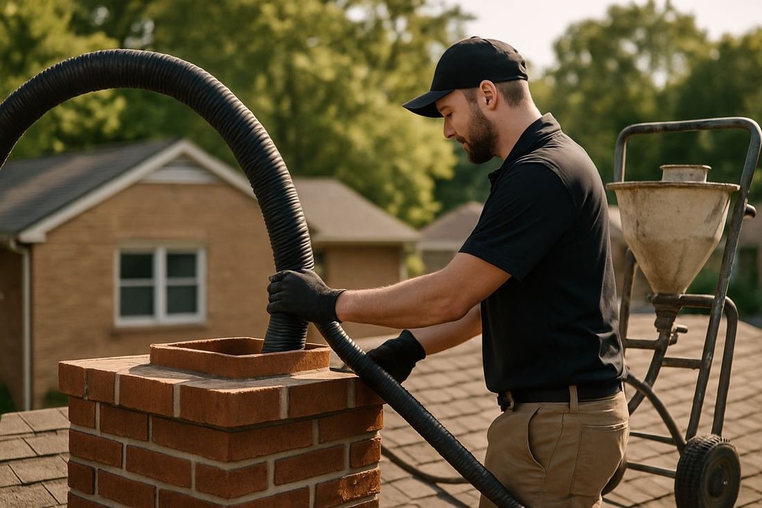 ASH Chimney technician performing chimney relining work on a Cleveland, OH home