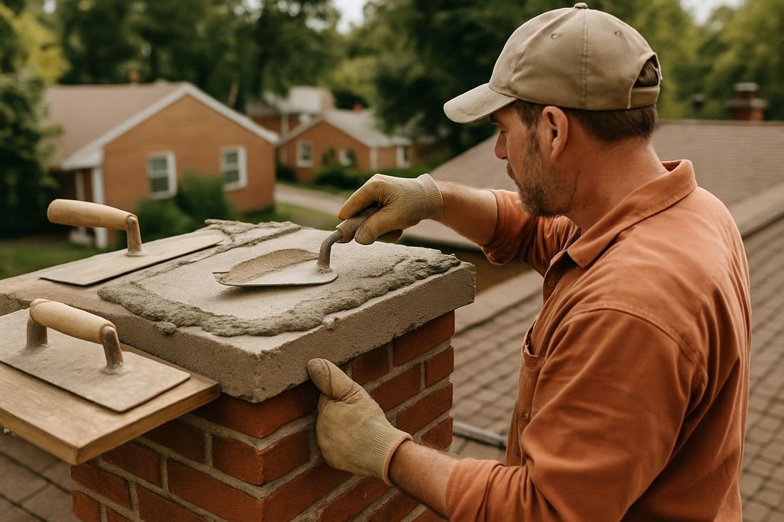 ASH Chimney technician performing masonry & rebuild work on a Cleveland, OH home