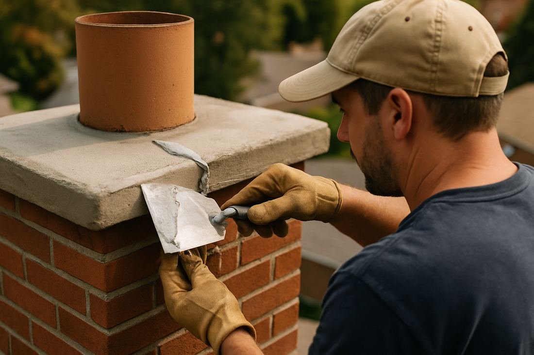 ASH Chimney technician performing chimney repair work on a Cleveland, OH home