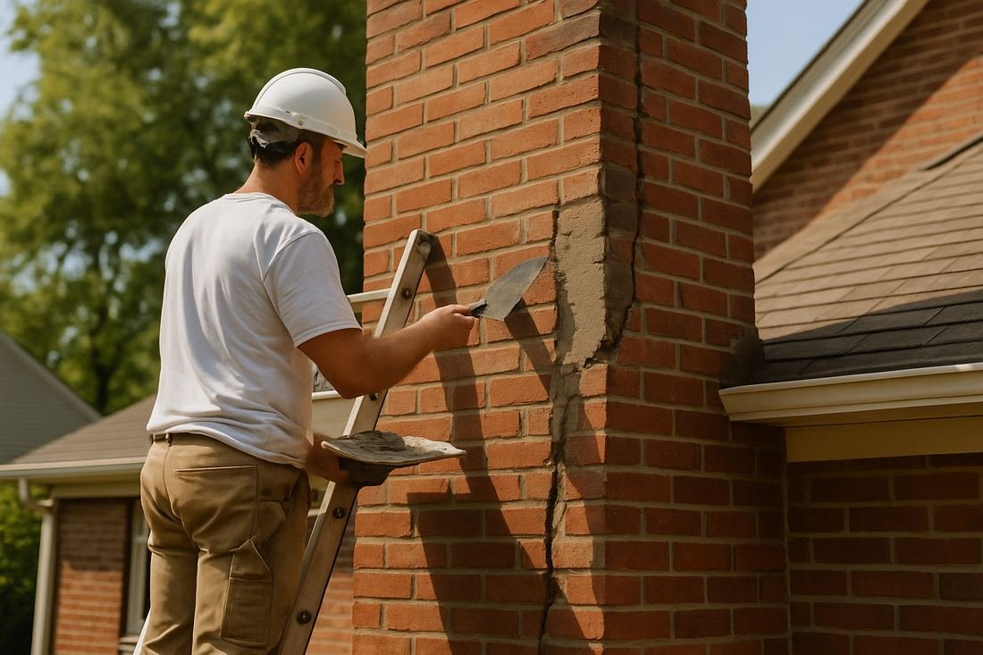 ASH Chimney technician performing chimney repair work on a Cleveland, OH home