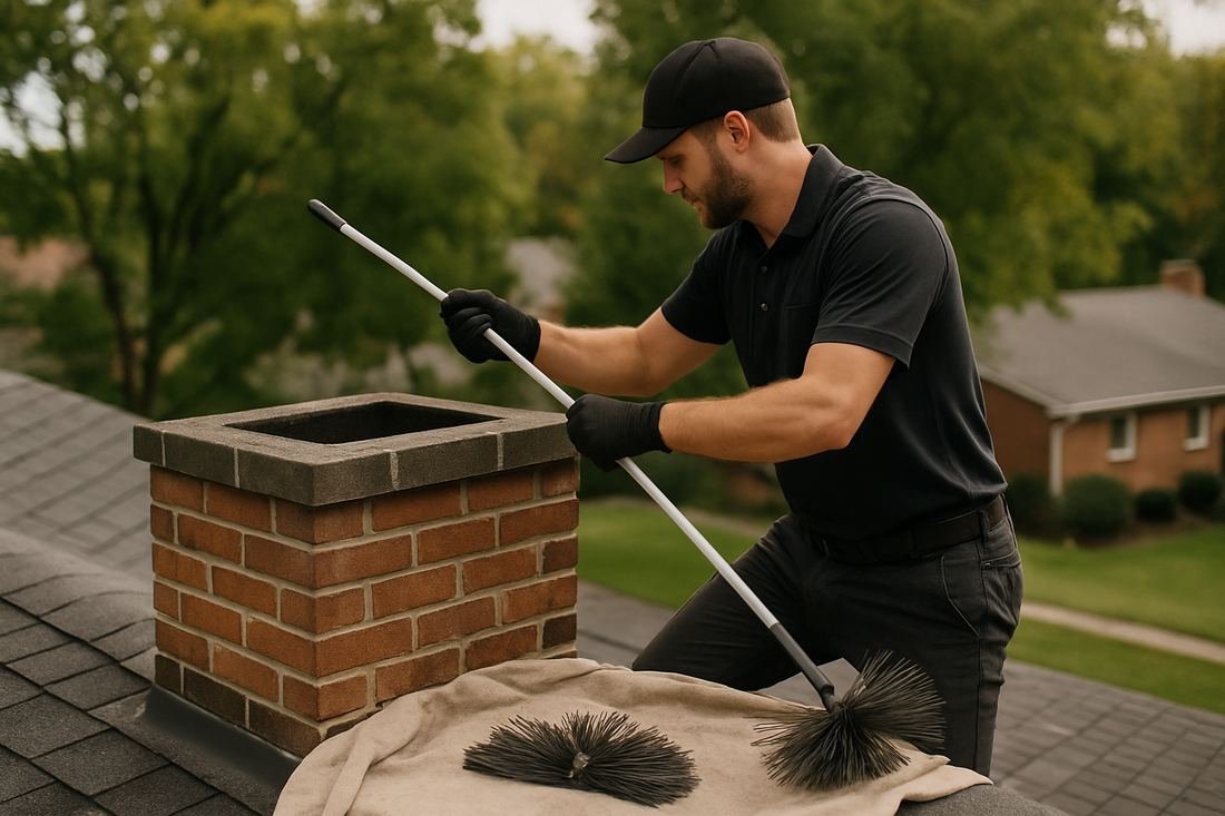 ASH Chimney technician performing cleaning & sweeping work on a Cleveland, OH home