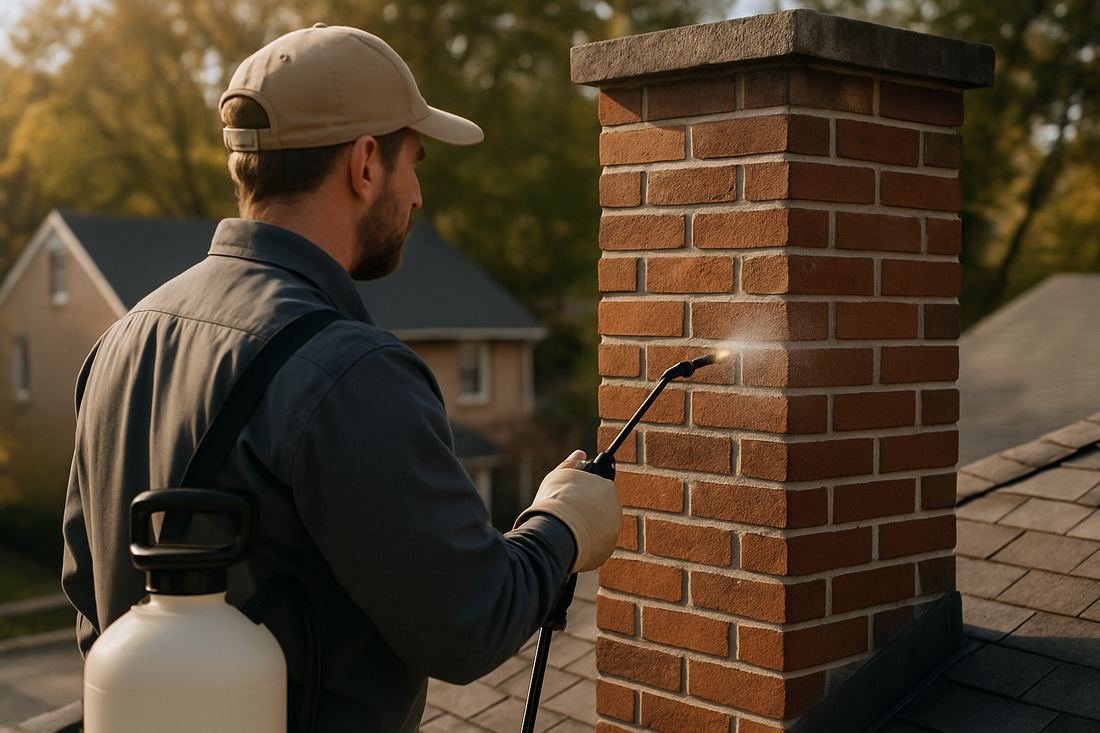 ASH Chimney technician performing chimney repair work on a Cleveland, OH home