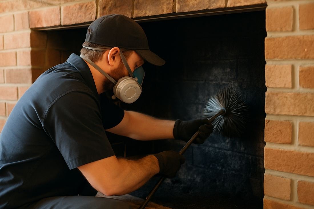 ASH Chimney technician performing cleaning & sweeping work on a Cleveland, OH home