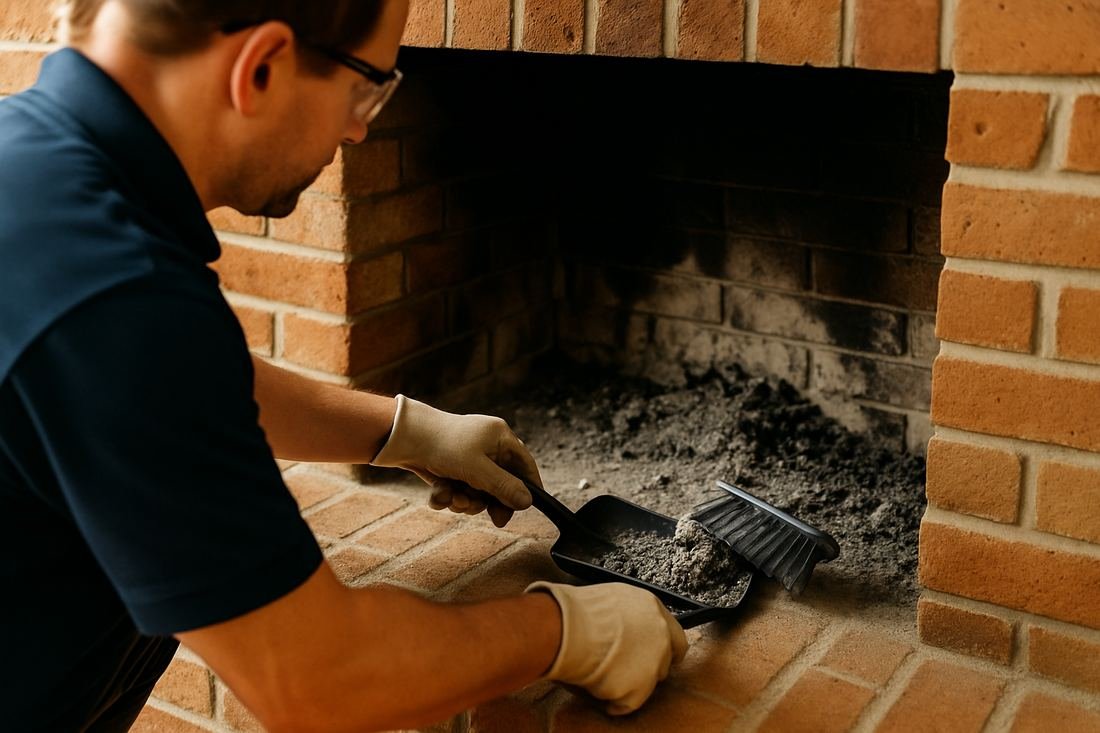 ASH Chimney technician performing cleaning & sweeping work on a Cleveland, OH home
