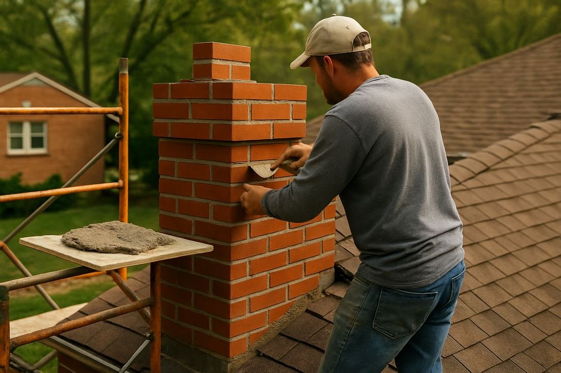 ASH Chimney technician performing masonry & rebuild work on a Cleveland, OH home