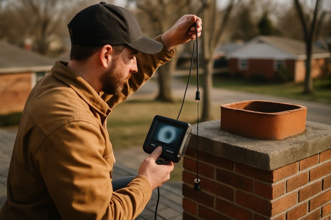 ASH Chimney technician performing chimney inspection work on a Cleveland, OH home