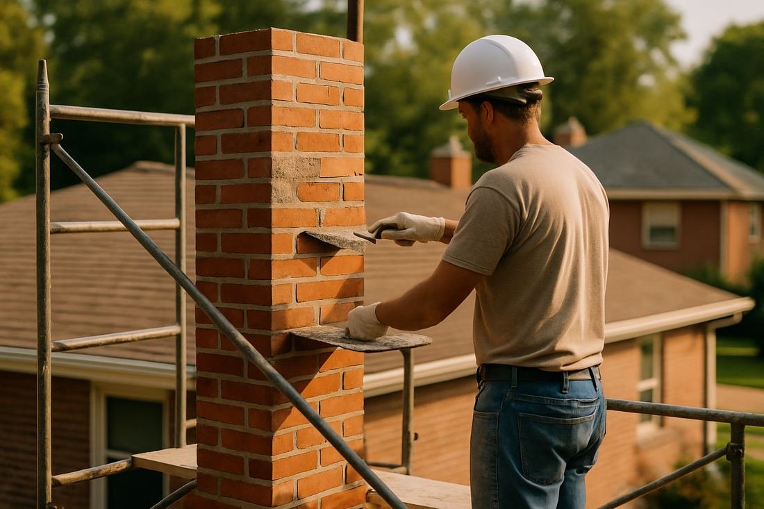 ASH Chimney technician performing masonry & rebuild work on a Cleveland, OH home