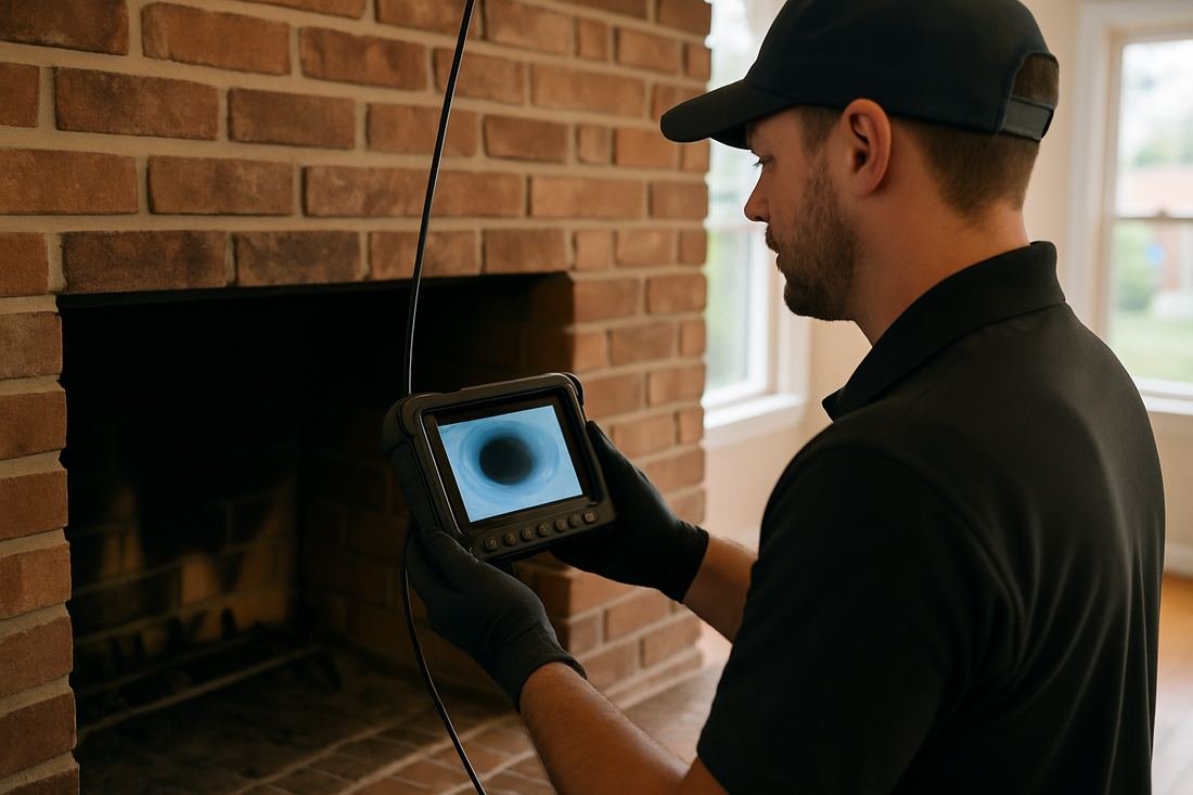 ASH Chimney technician performing chimney inspection work on a Cleveland, OH home