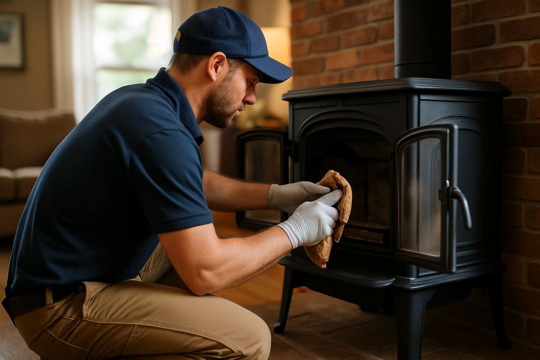 ASH Chimney technician performing cleaning & sweeping work on a Cleveland, OH home